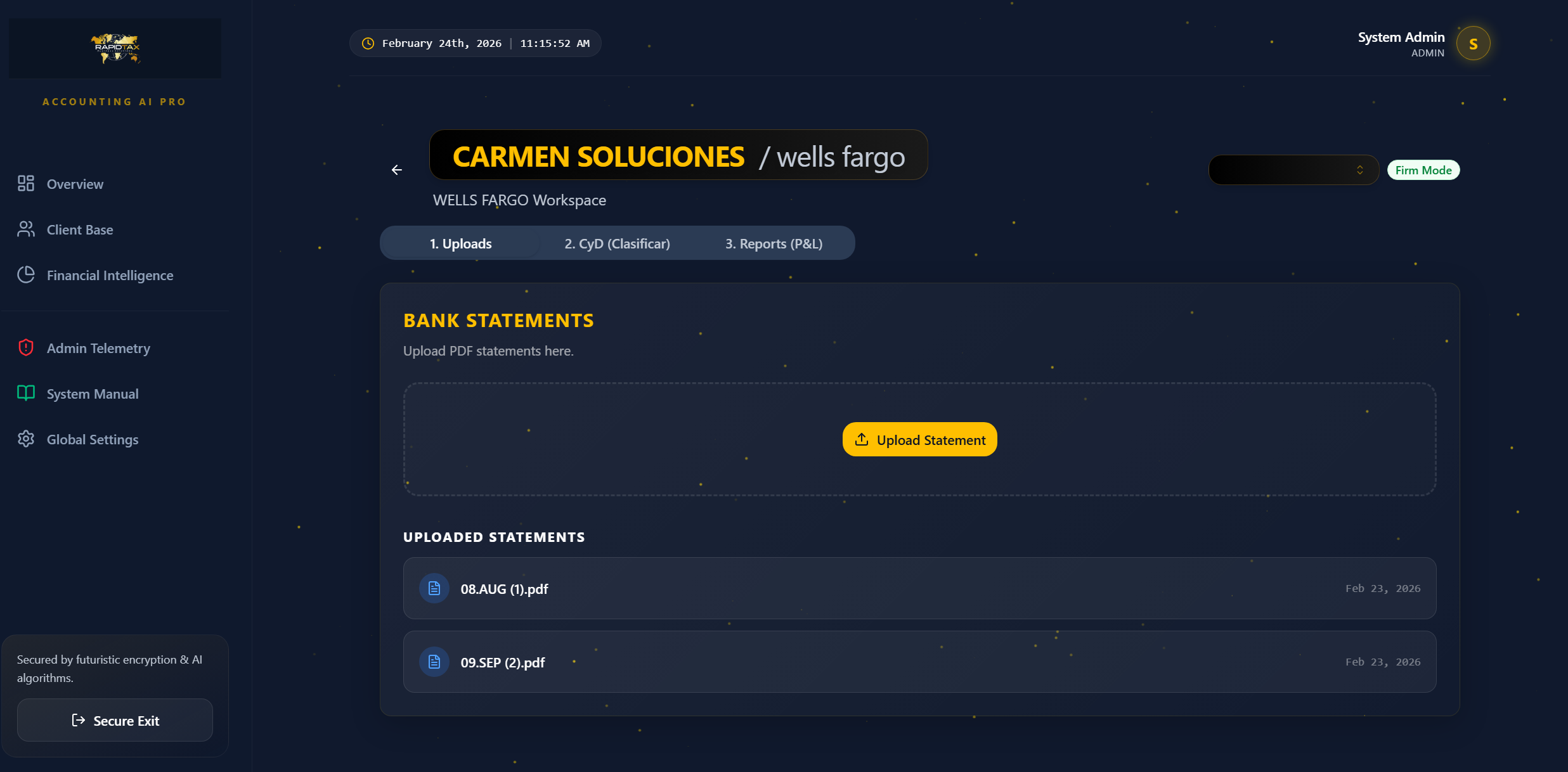 Pantalla de software RAPIDTAX ACCOUNTING